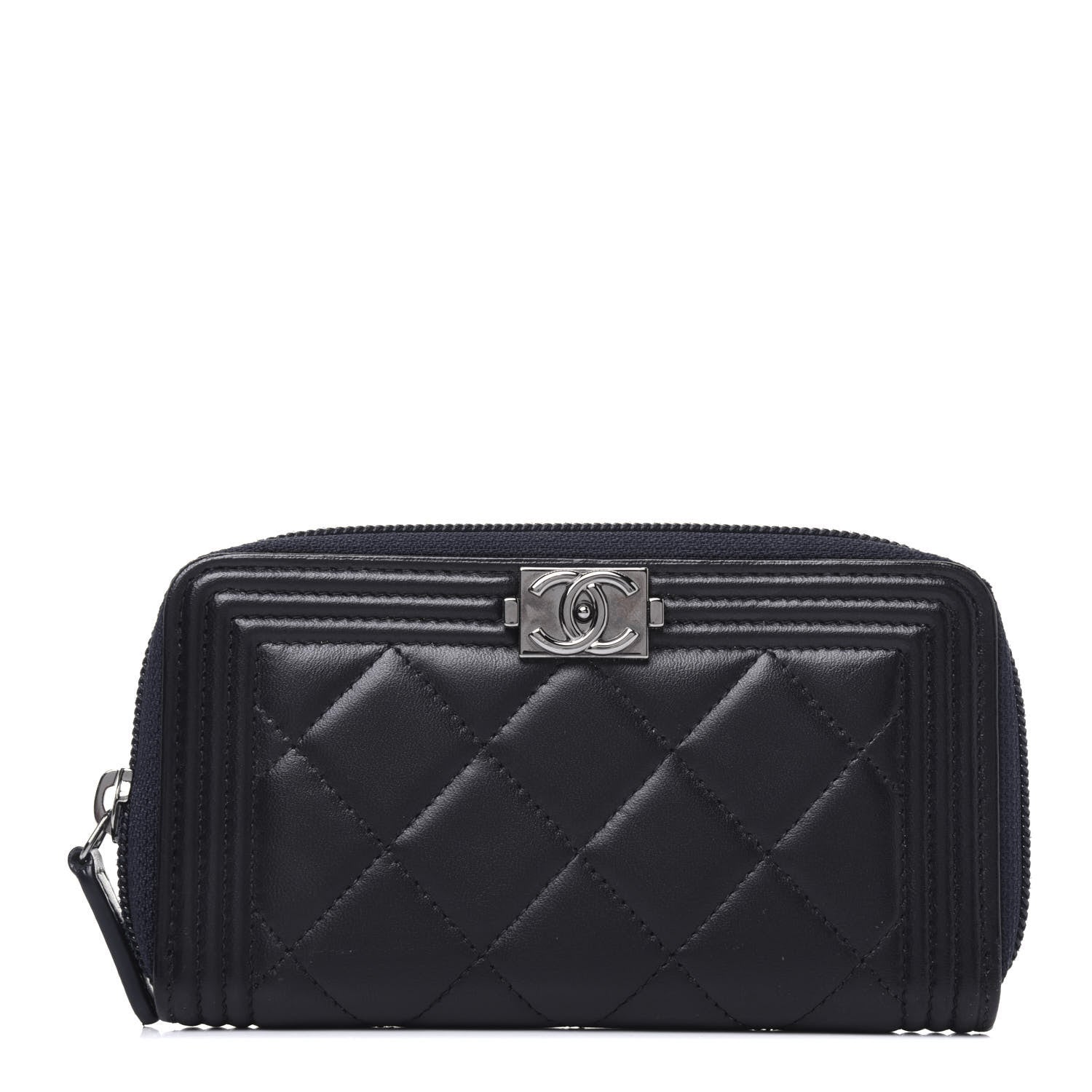 Chanel Lambskin Quilted Small Boy Zip Around Wallet Navy 1 of 13