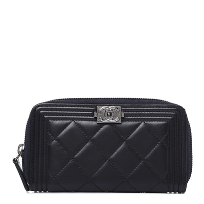 Chanel Lambskin Quilted Small Boy Zip Around Wallet Navy 1 of 13