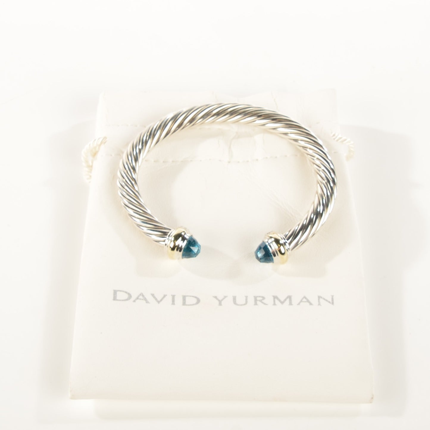 Sterling Silver 14K Yellow Gold Blue Topaz 7mm Cable Classics Bracelet