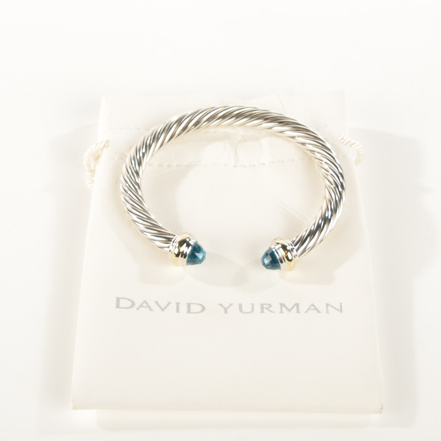 David Yurman Sterling Silver 14K Yellow Gold Blue Topaz 7mm Cable Classics Bracelet 7 of 7
