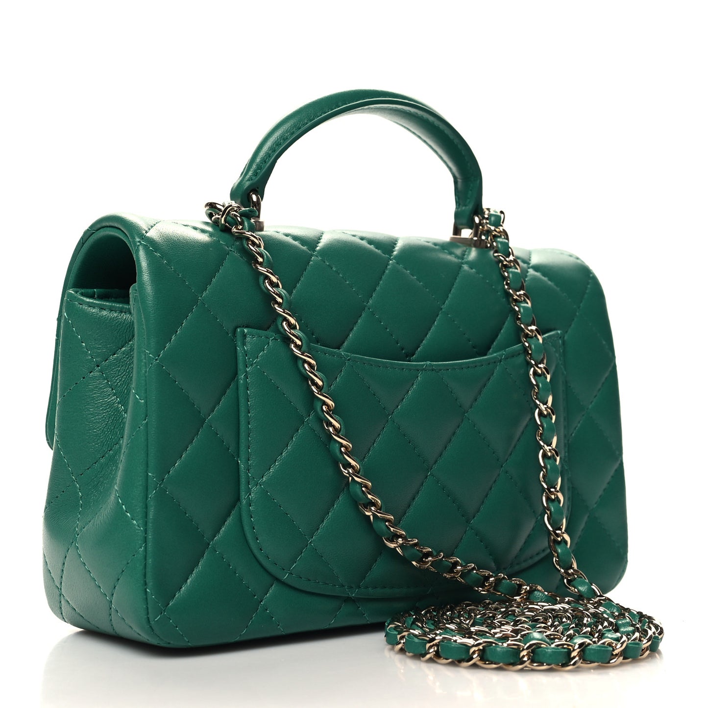 Lambskin Quilted Mini Top Handle Rectangular Flap Green