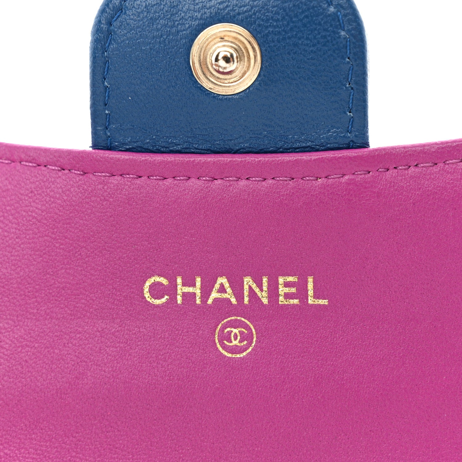 Chanel Lambskin Quilted Flap Card Holder Wallet Blue Pink 6 of 13
