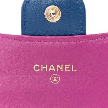 Chanel Lambskin Quilted Flap Card Holder Wallet Blue Pink 6 of 13
