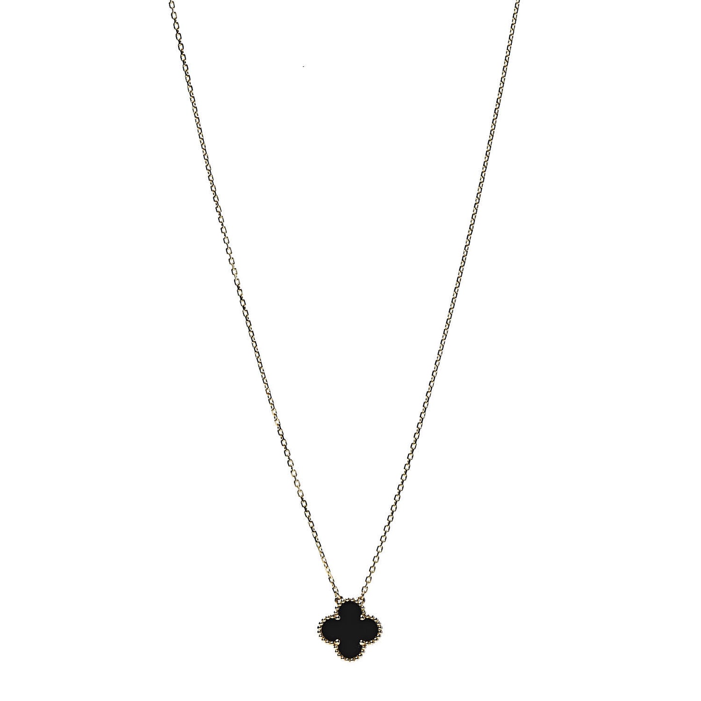 18K Yellow Gold Black Onyx Vintage Alhambra Pendant Necklace