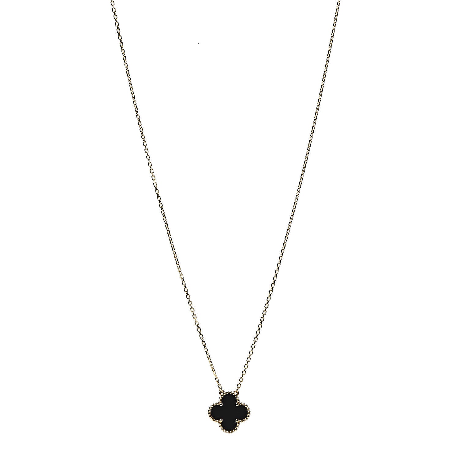 Van Cleef & Arpels 18K Yellow Gold Black Onyx Vintage Alhambra Pendant Necklace 1 of 6