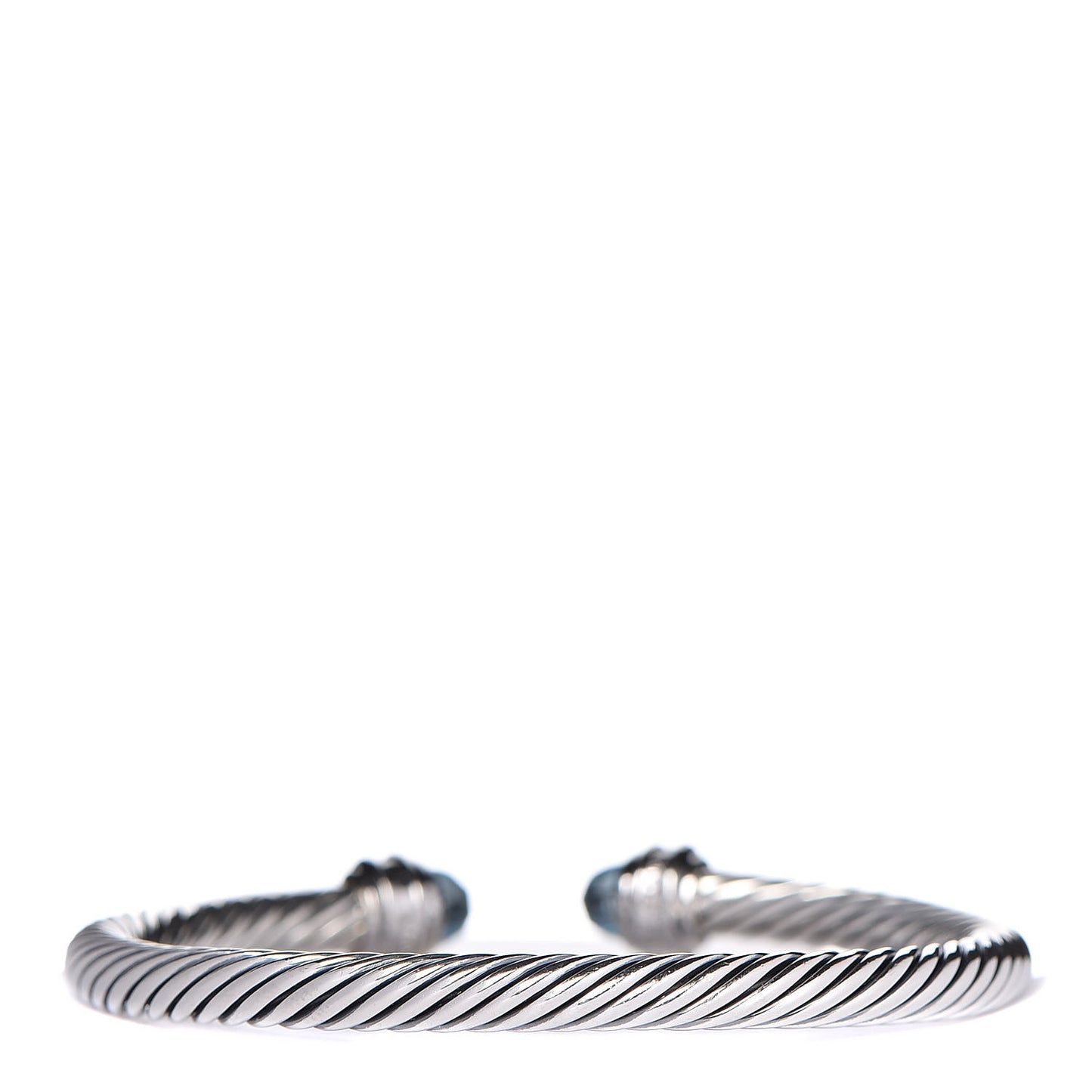 Sterling Silver 18K White Gold Diamond Blue Topaz 5mm Cable Classics Bracelet
