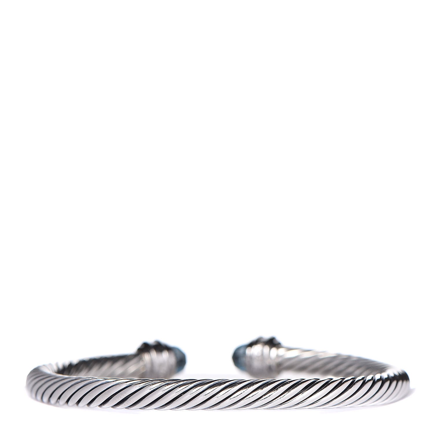 David Yurman Sterling Silver 18K White Gold Diamond Blue Topaz 5mm Cable Classics Bracelet 3 of 5
