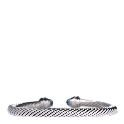 David Yurman Sterling Silver 18K White Gold Diamond Blue Topaz 5mm Cable Classics Bracelet 3 of 5