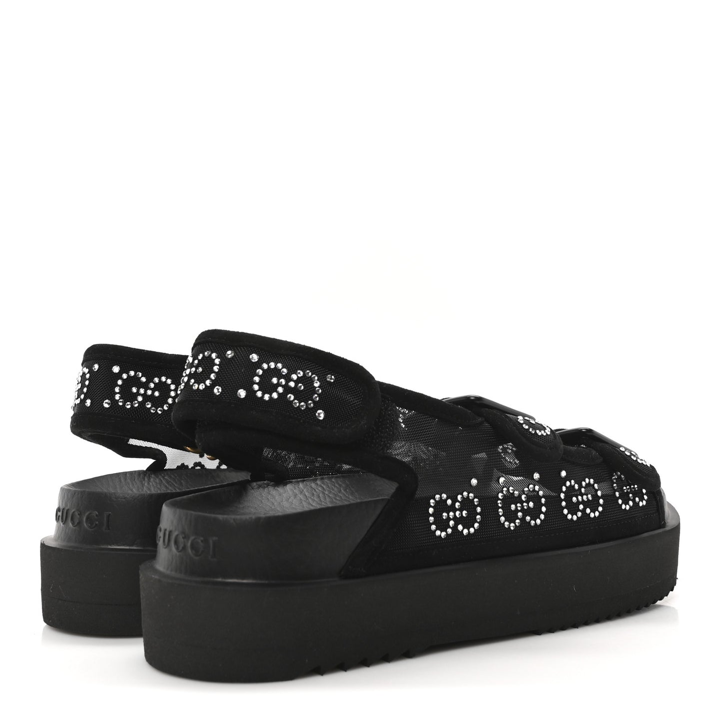 Tela Retino Kid Scamosciato Crystal GG Monogram Womens Dad Sandals 36 Black