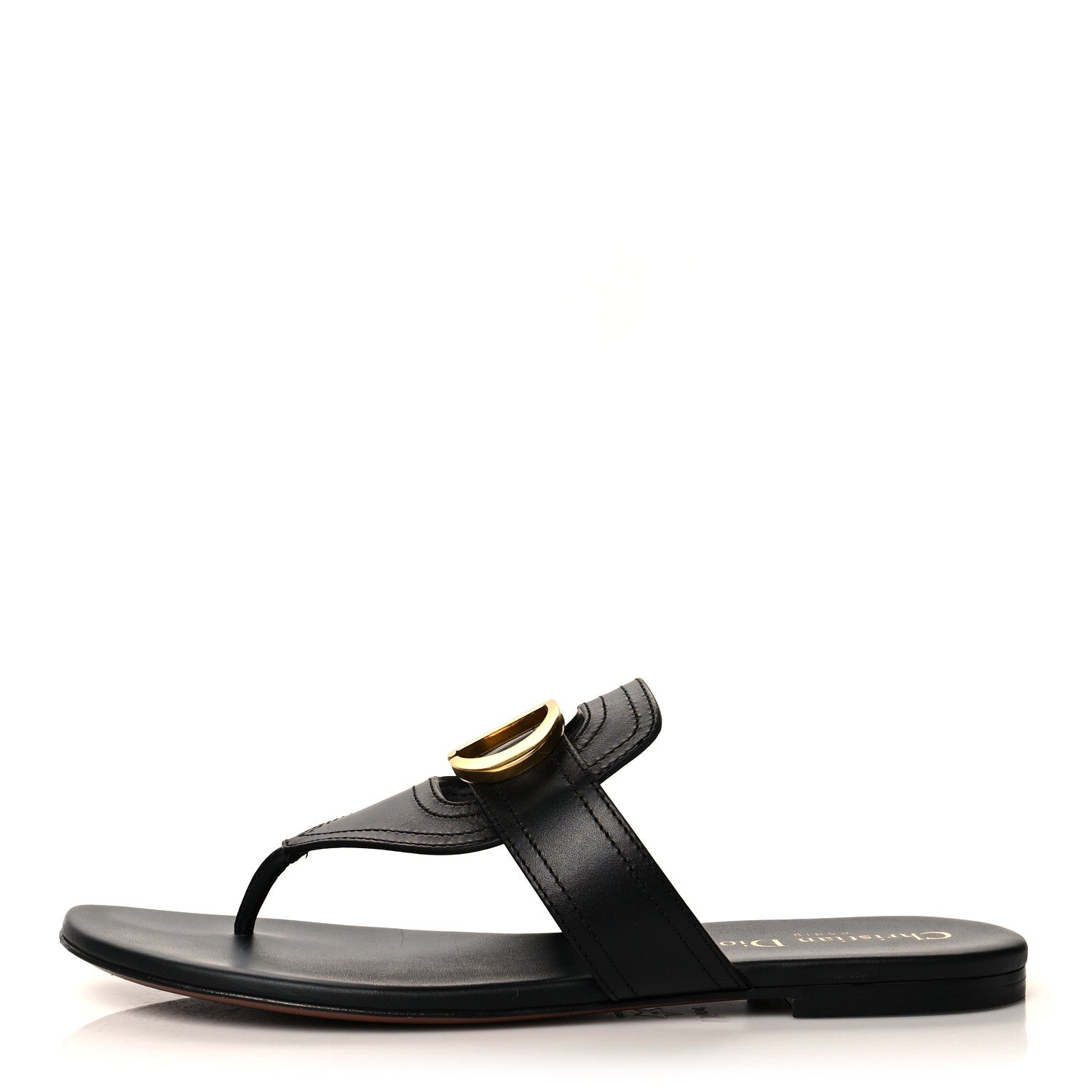 Christian Dior Calfskin 30 Montaigne Thong Sandals 37.5 Black 1 of 8