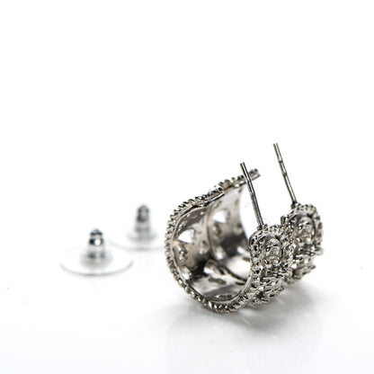 Chanel CC Camellia Hoop Earrings Silver 8 of 8