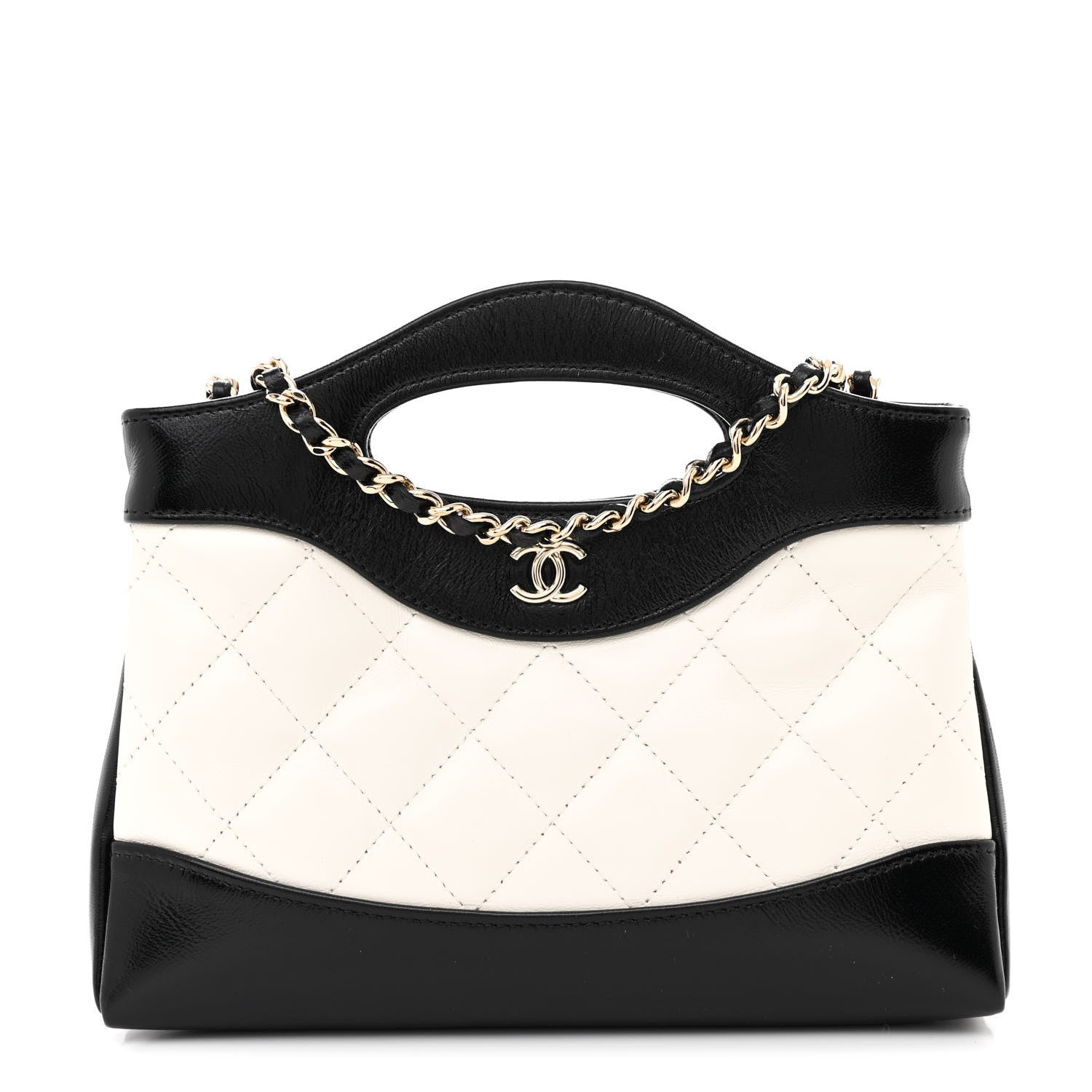 Chanel Shiny Crumpled Calfskin Quilted Nano 31 Shopping Bag White Black 1 of 11