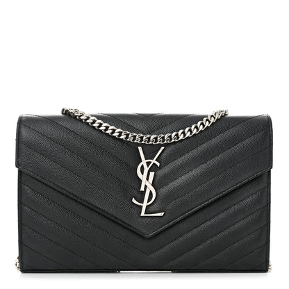 Saint Laurent Grain De Poudre Matelasse Chevron Monogram Chain Wallet Black 1 of 10