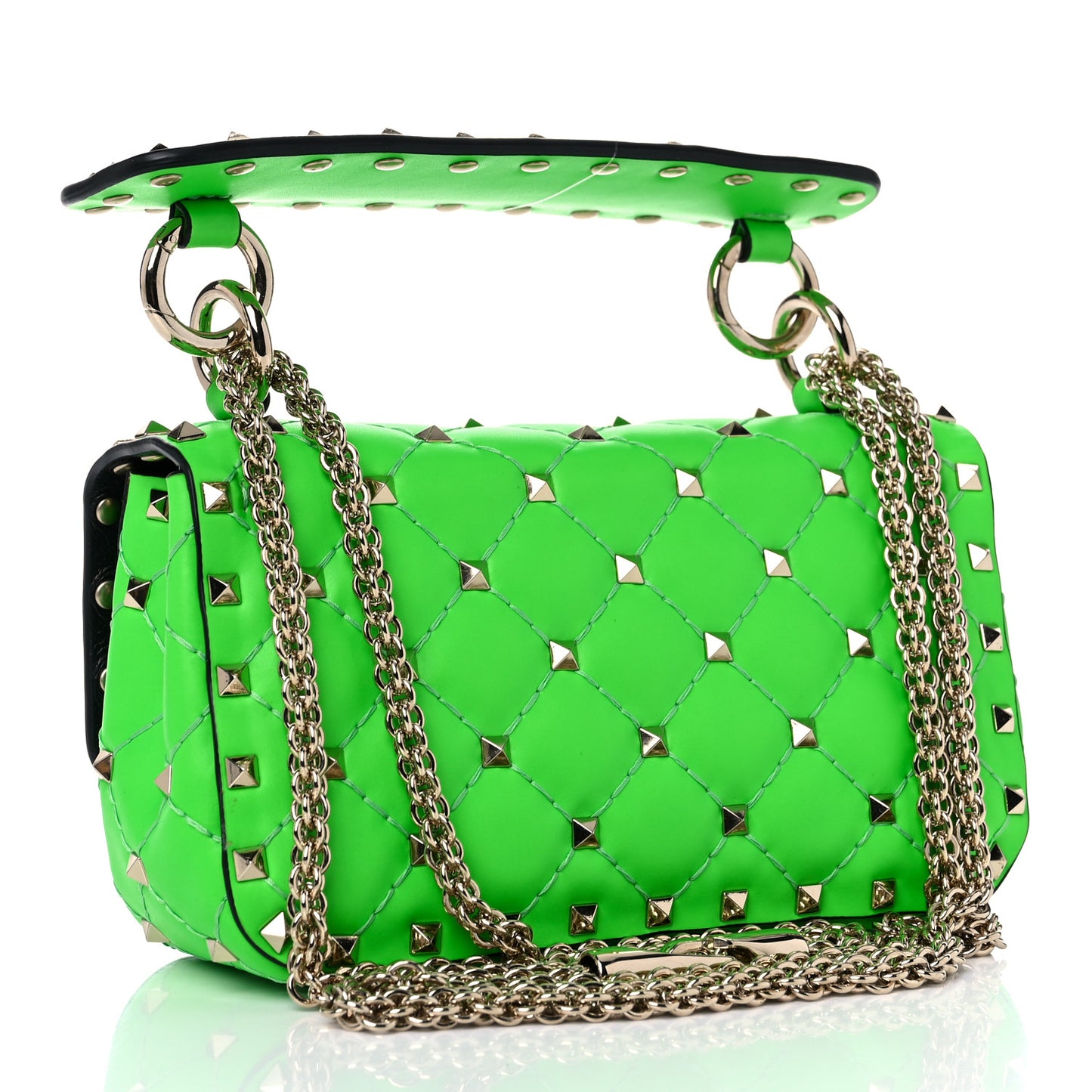 Calfskin Mini Rockstud Spike Shoulder Bag Fluo Green