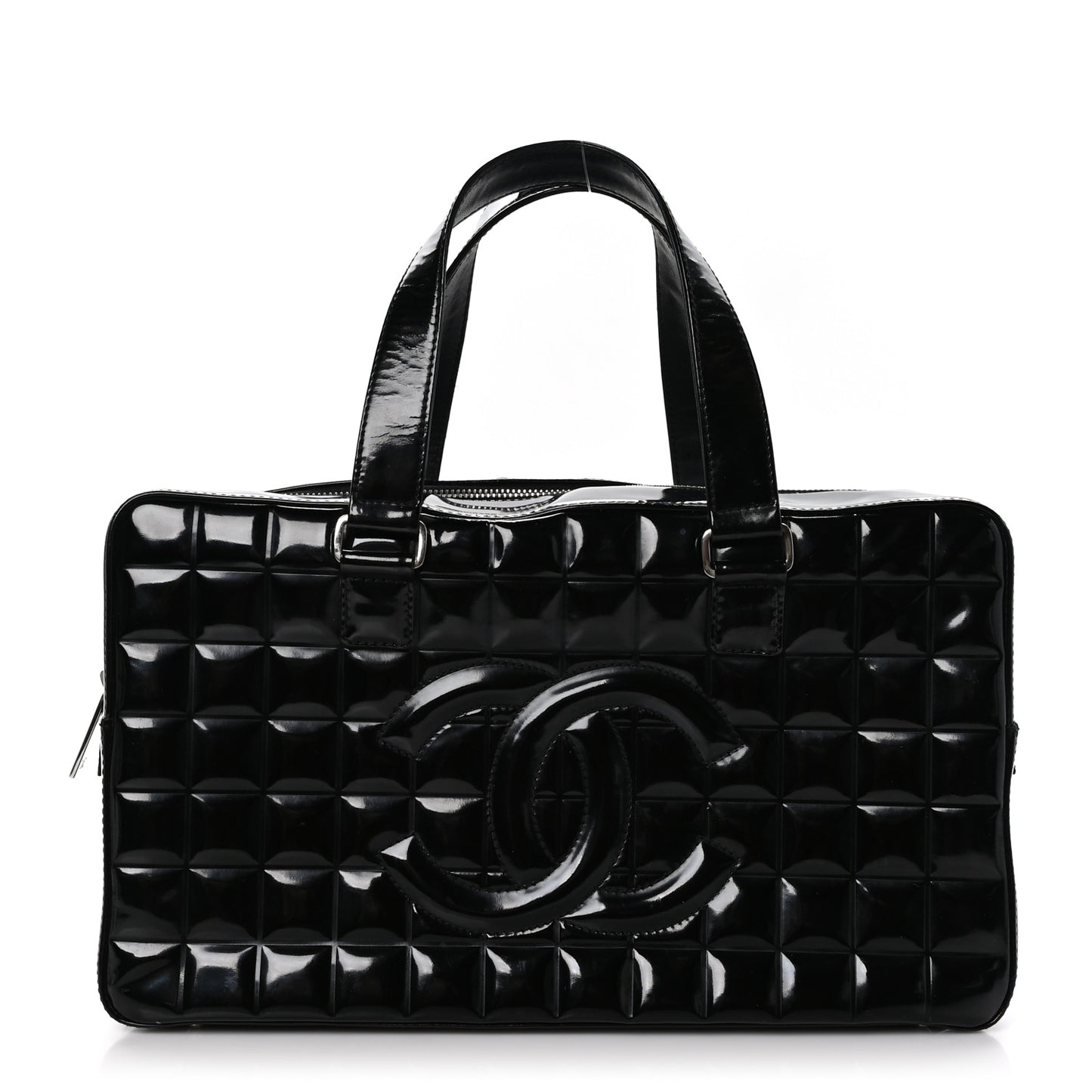 Patent Quilted Chocolate Bar Bowler Black