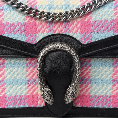 Gucci Tweed Azalea Calfskin Candy Madras Small Dionysus Shoulder Bag Blue Pink Black 9 of 9