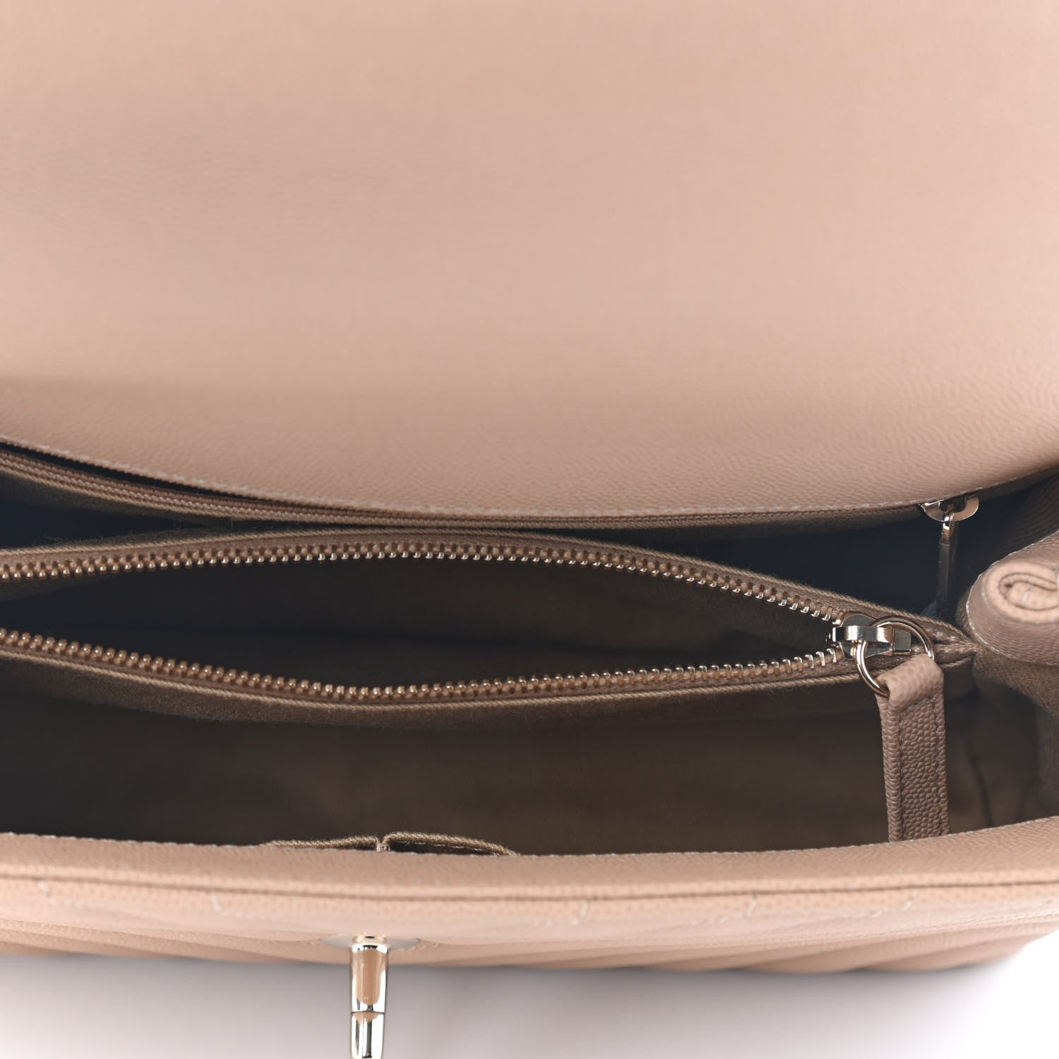 Chanel Caviar Chevron Quilted Small Coco Handle Flap Beige 5 of 9