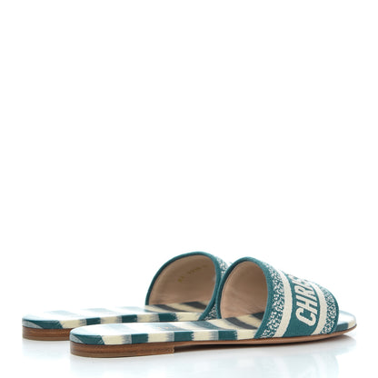 Christian Dior Cotton D-Stripes Embroidered Dway Mules Slide Sandals 37 Deep Ocean 4 of 11