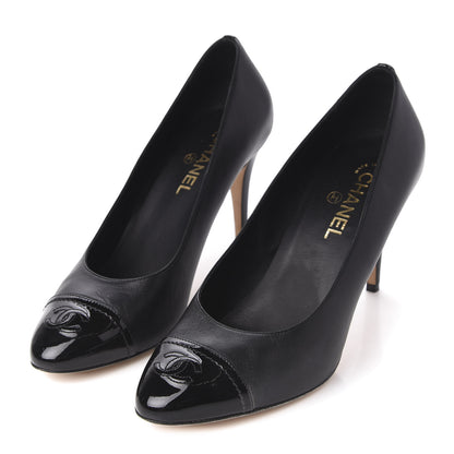 Chanel Lambskin Calfskin Patent Cap Toe CC Pumps 41 Black 3 of 9
