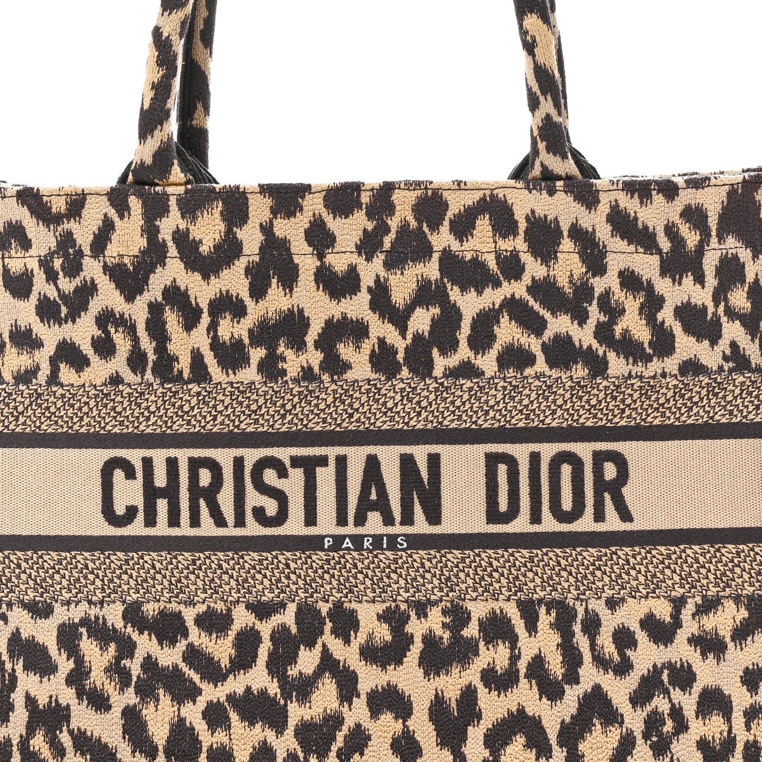 Christian Dior Canvas Mizza Embroidered Medium Leopard Book Tote Beige 8 of 10