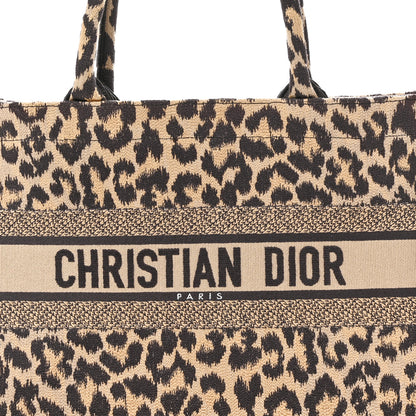 Christian Dior Canvas Mizza Embroidered Medium Leopard Book Tote Beige 8 of 10