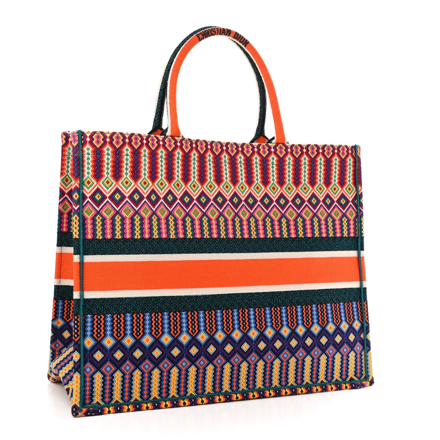 Canvas Embroidered Large Book Tote Orange Multicolor