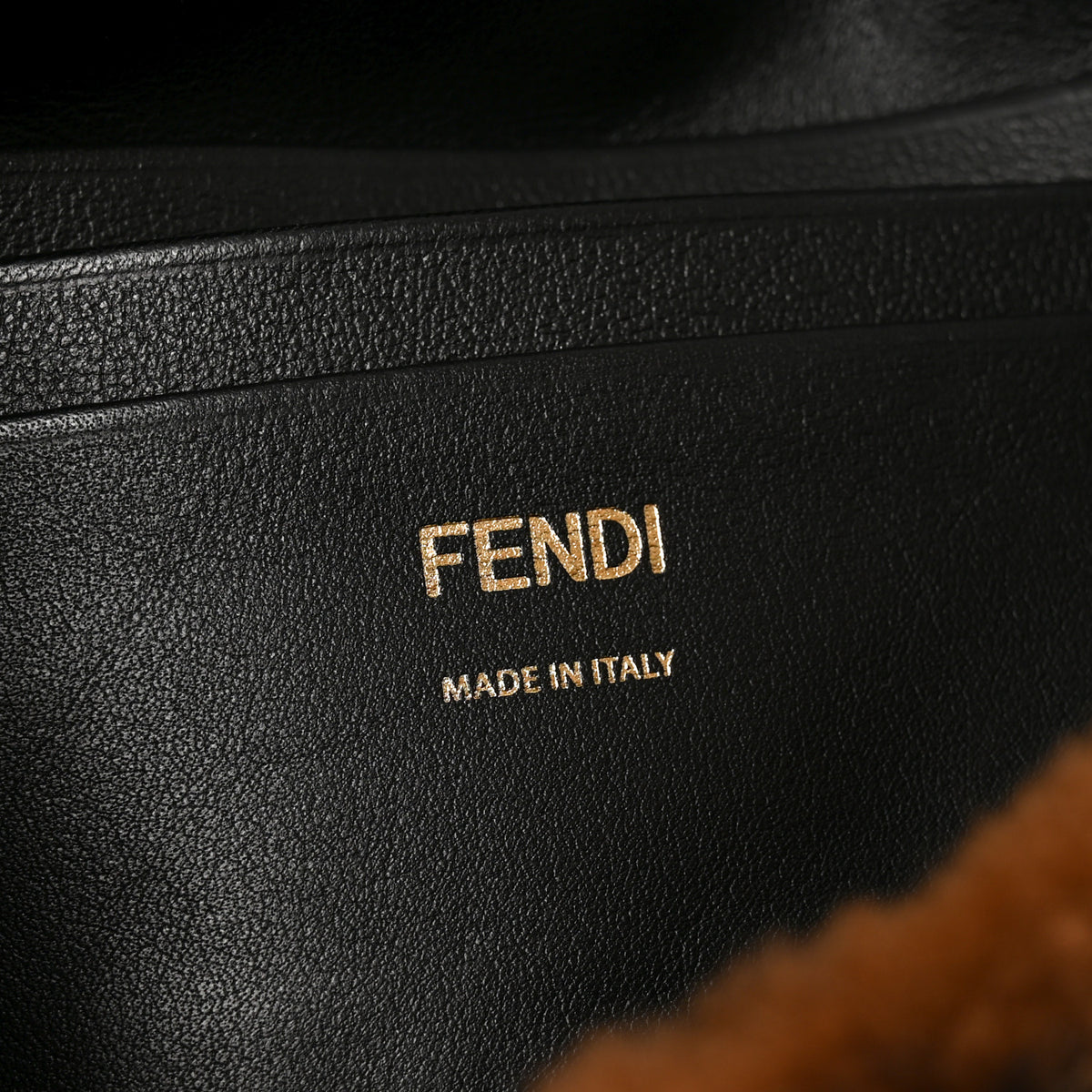 Shearling Vitello Dolce Macro FF 1974 Mini Baguette Tobacco Black