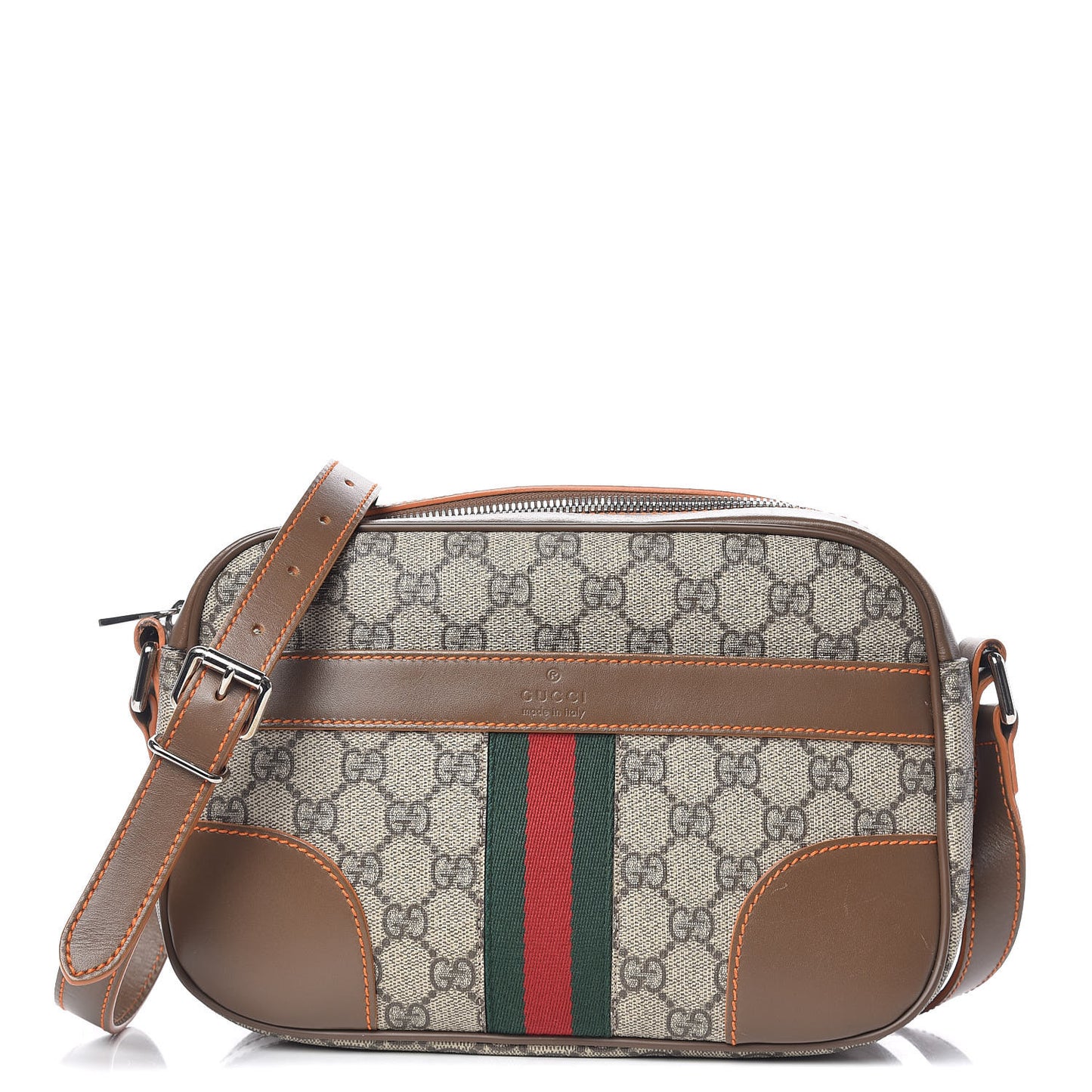 GG Supreme Monogram Web Medium Shoulder Bag Brown