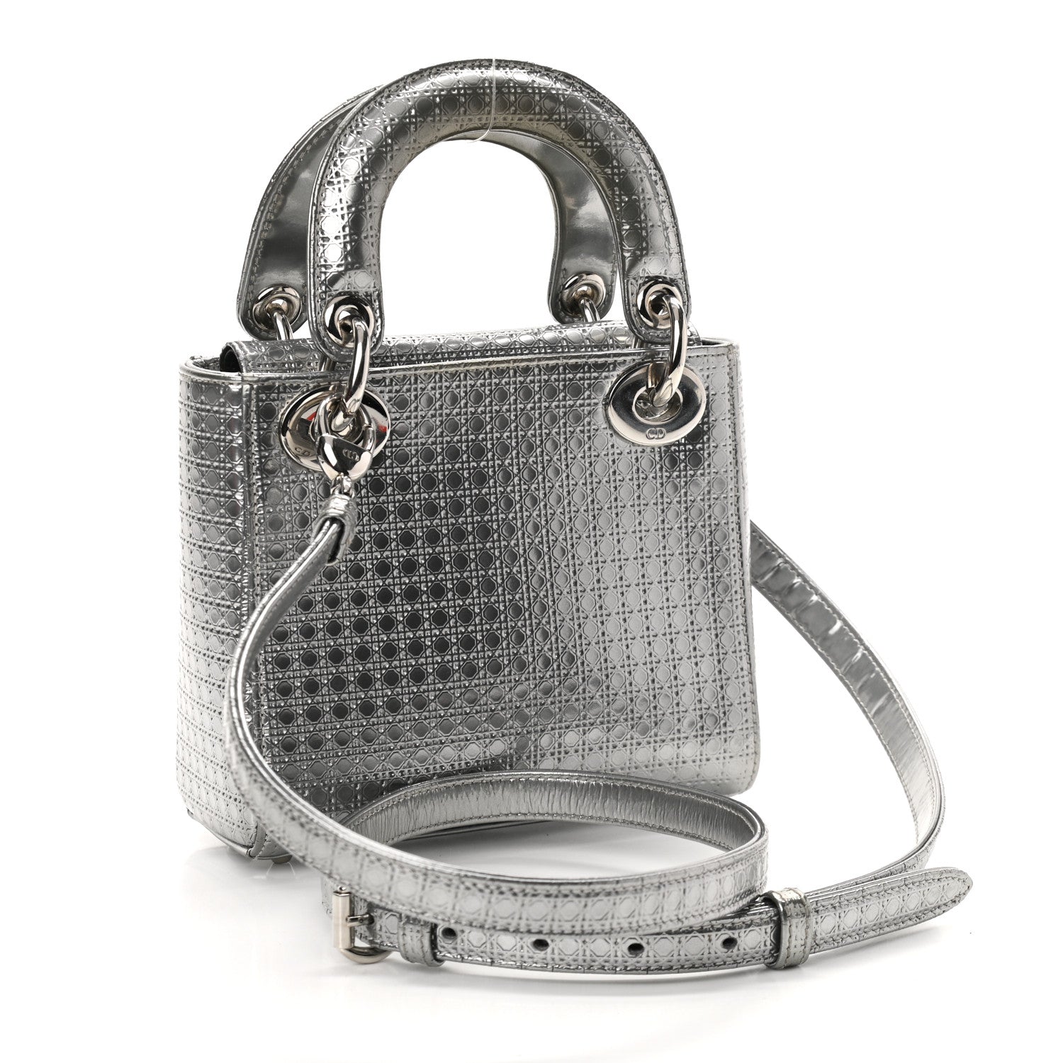 Christian Dior Metallic Patent Micro-Cannage Mini Lady Dior Silver 3 of 10