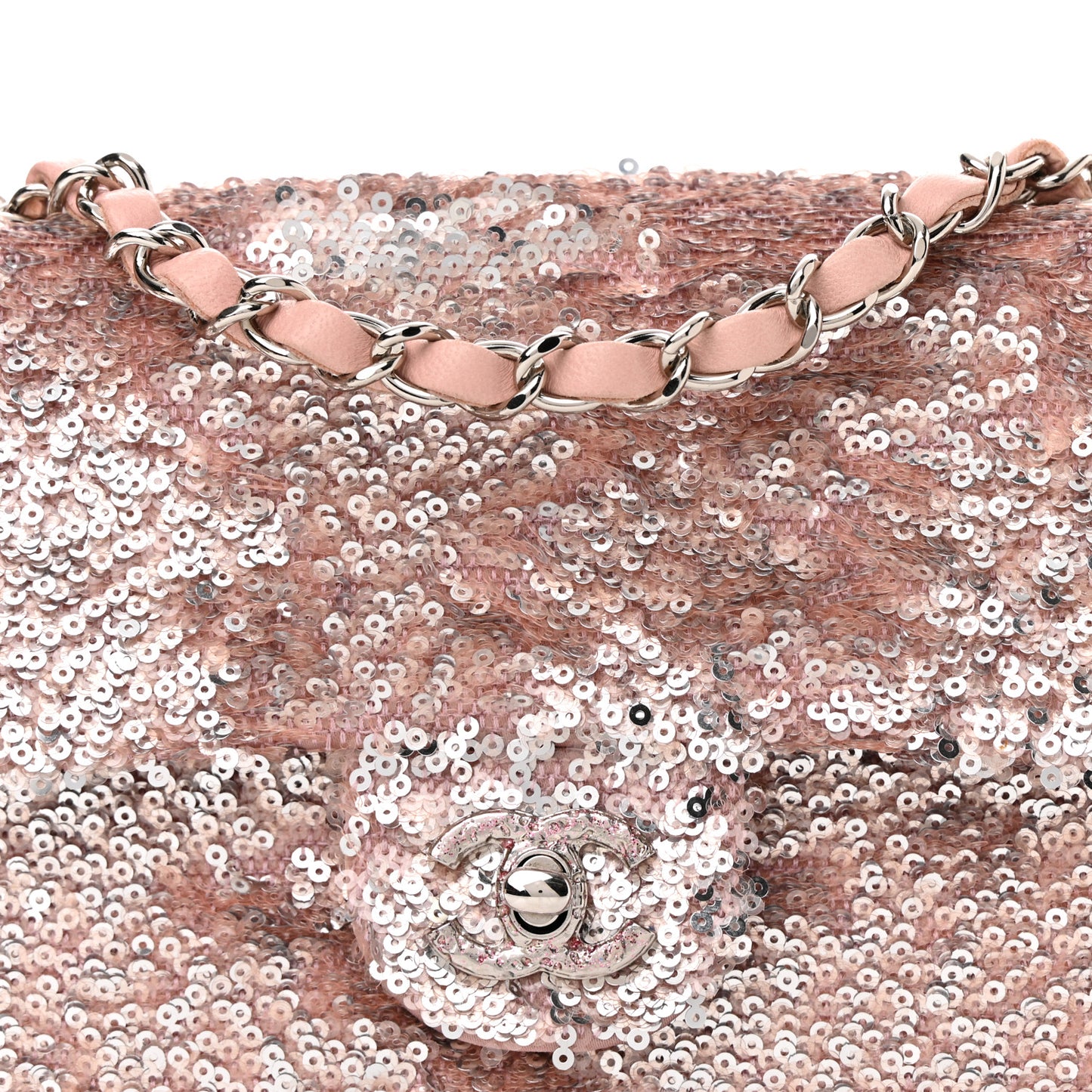 Sequin Mini Flap Light Pink Silver