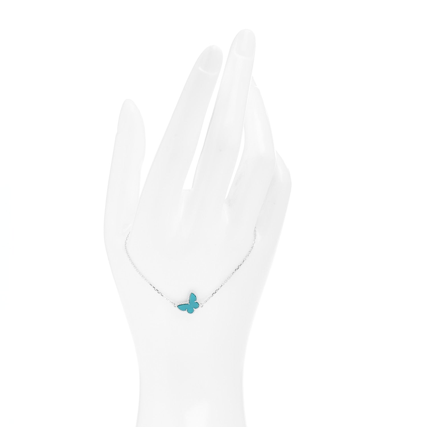Van Cleef & Arpels 18K White Gold Turquoise Sweet Alhambra Butterfly Bracelet 2 of 4
