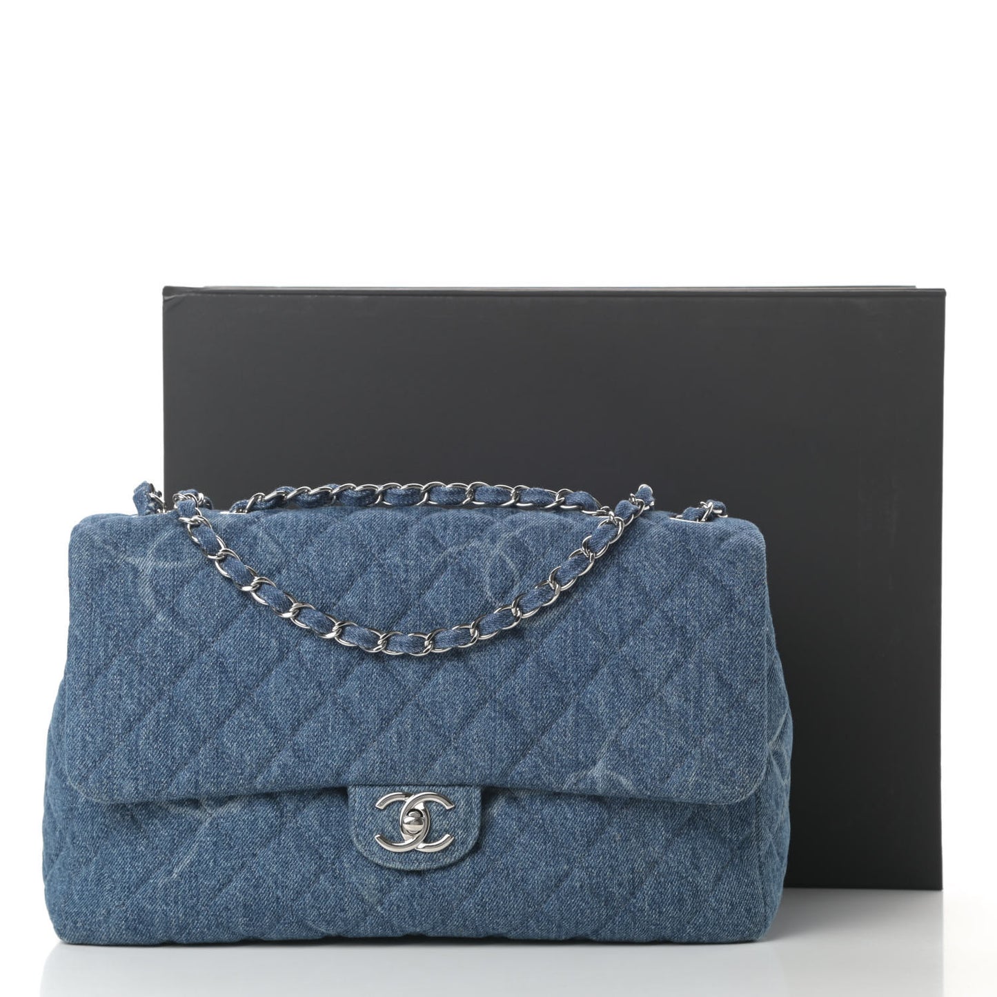 Denim Quilted Jumbo CC In Denim Single Flap Blue