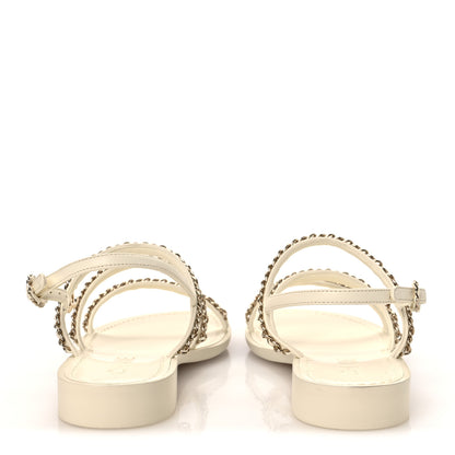 Chanel Lambskin CC Chain Flat Sandals 38 Ivory 6 of 10
