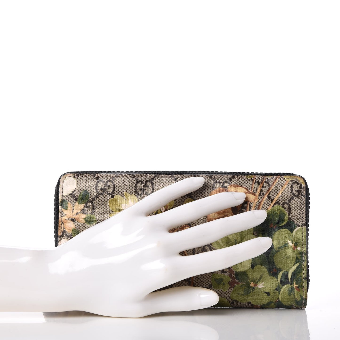 GG Supreme Monogram Blooms Zip Around Wallet Beige New Military Black