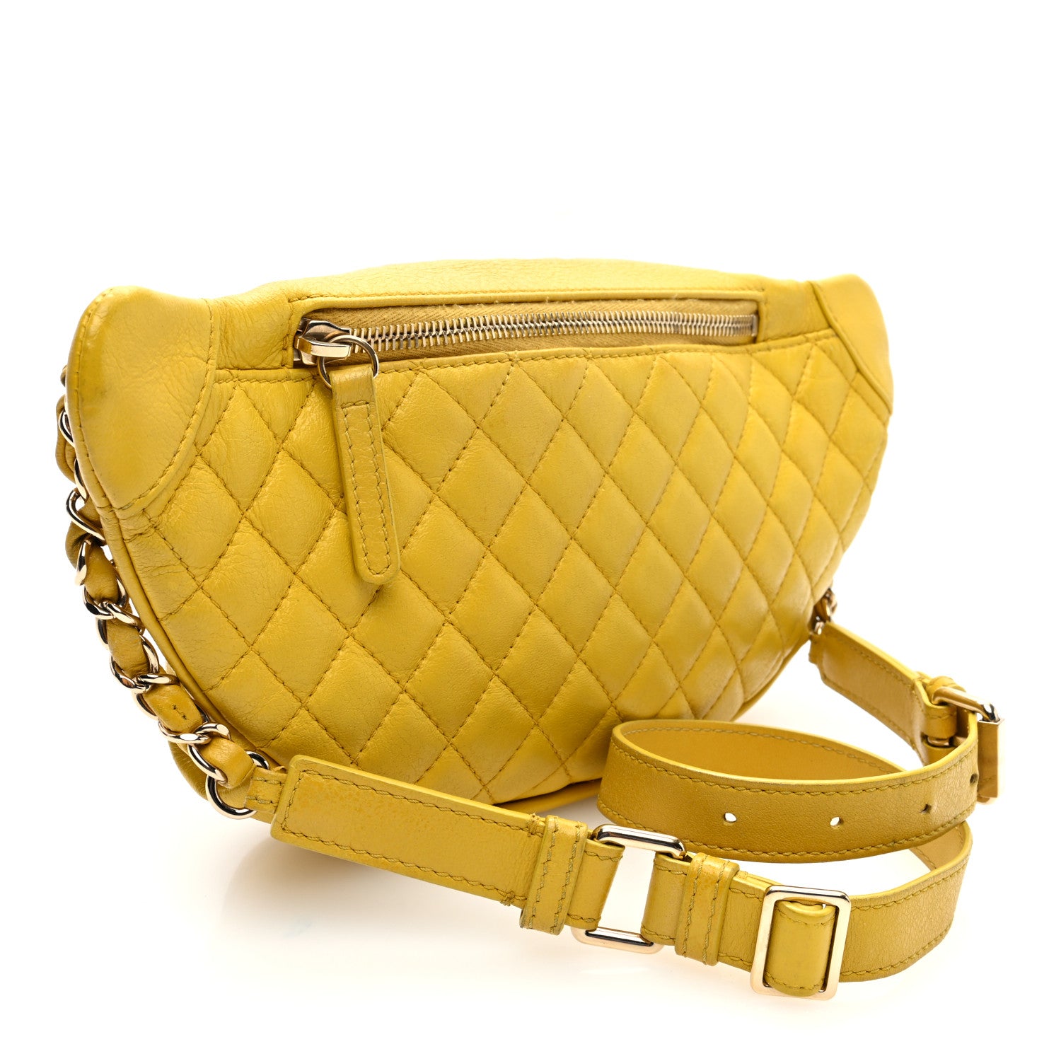 Chanel Crumpled Glazed Lambskin Quilted Waist Bag Fanny Pack Yellow 3 of 10