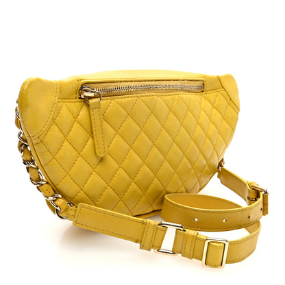 Chanel Crumpled Glazed Lambskin Quilted Waist Bag Fanny Pack Yellow 3 of 10