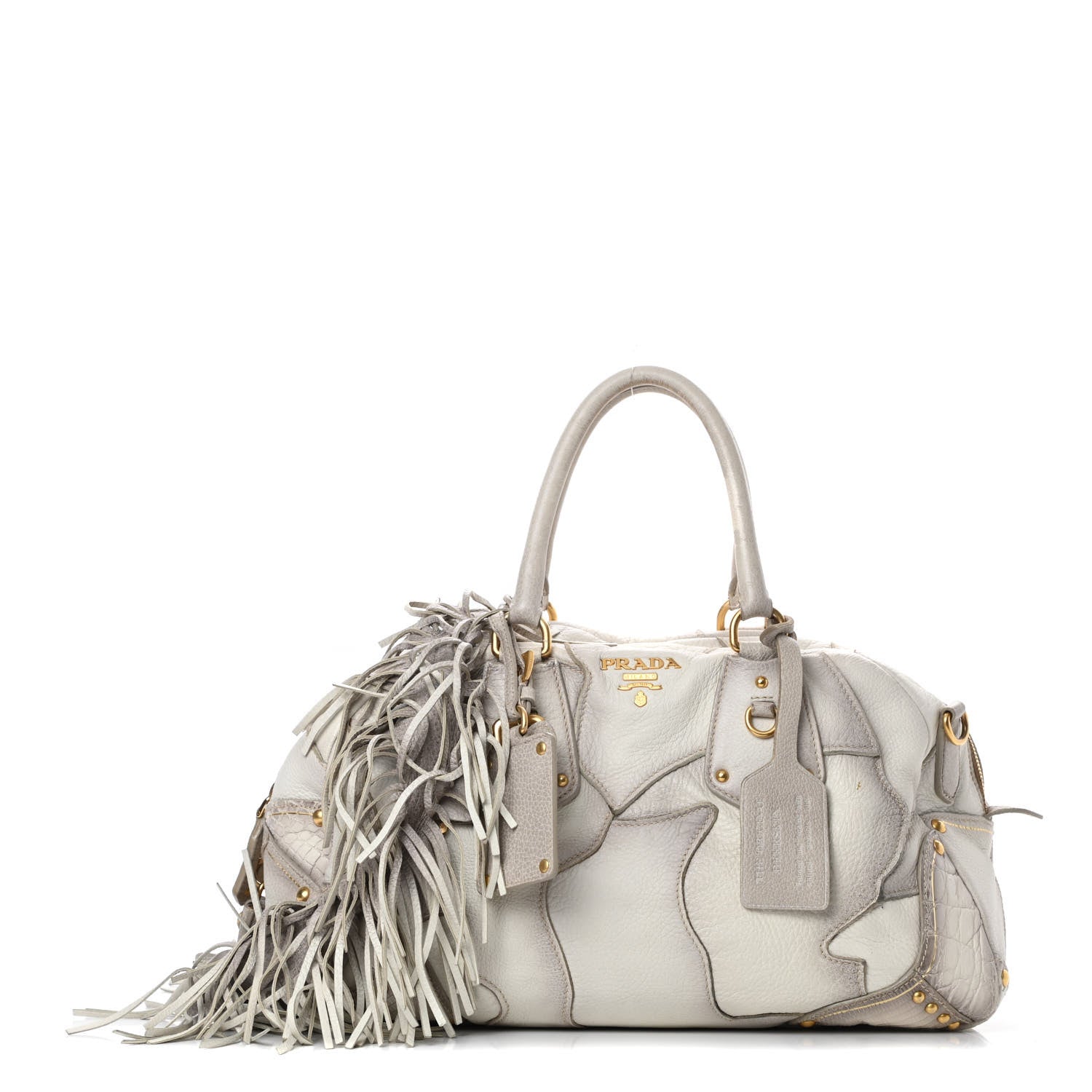Prada Cervo Patchwork Fringe Bowler Bianco 1 of 21