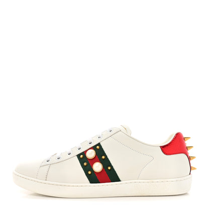 Gucci Calfskin Web Pearl Studded Womens Ace Sneakers 38.5 White 1 of 10