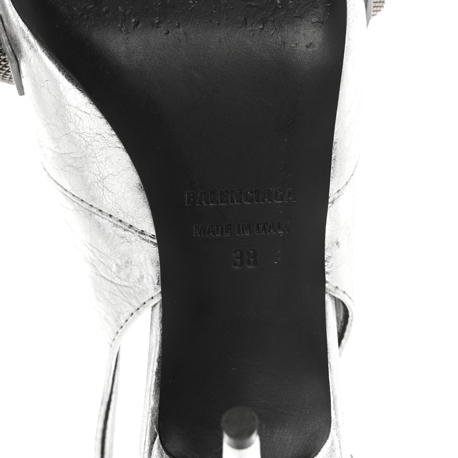 Balenciaga Agneau Metallic Arena Cagole 70mm Slingback Pumps 38 Silver 8 of 13