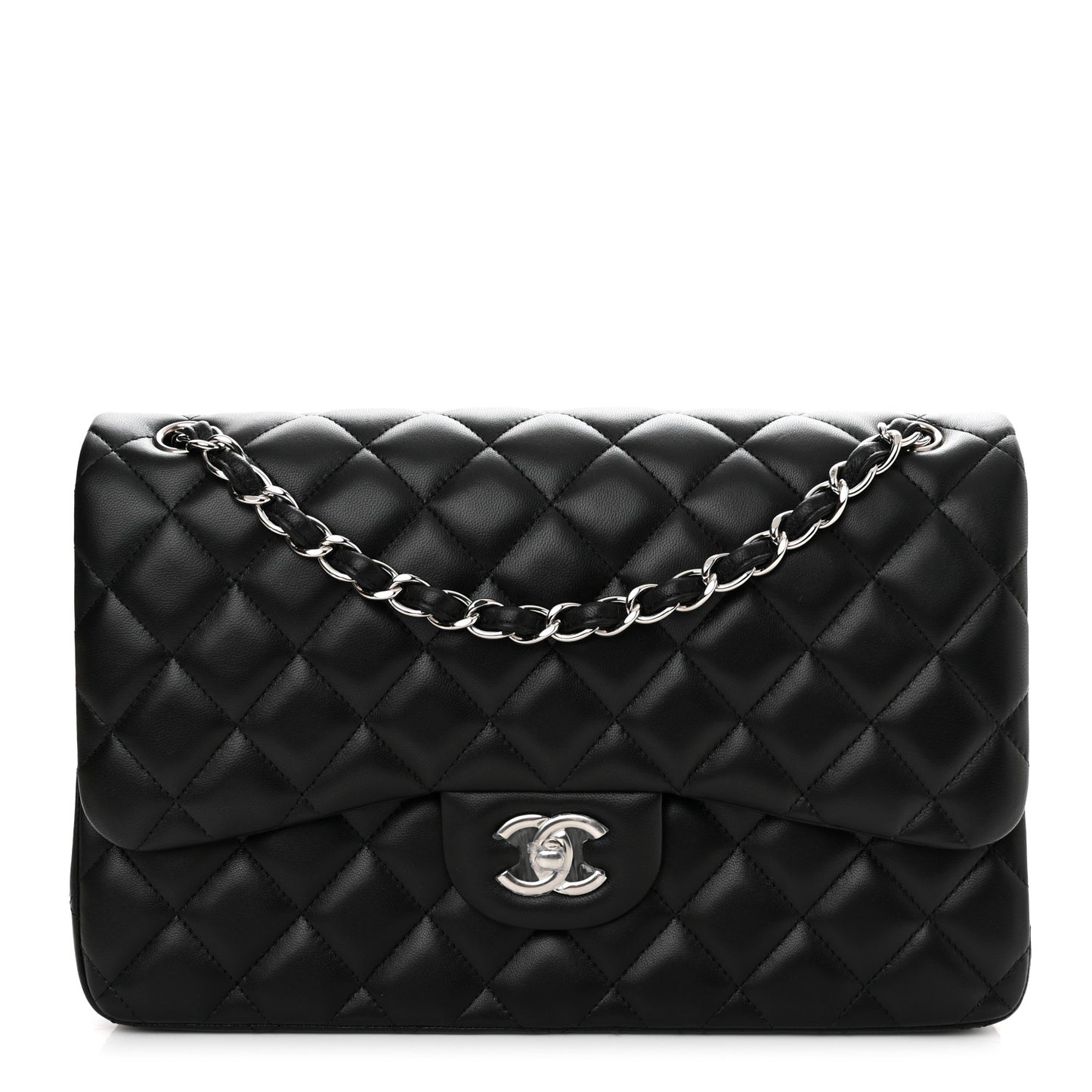 Lambskin Quilted Jumbo Double Flap Black