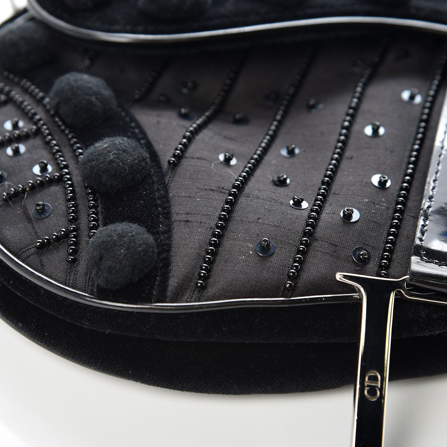 Christian Dior Velvet Nylon Pom Pom Saddle Bag Black 11 of 15