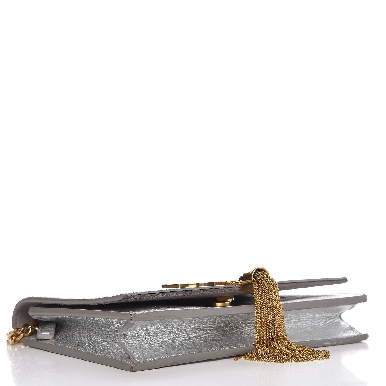 Saint Laurent Metallic Calfskin Kate Monogram Tassel Chain Wallet Silver 4 of 11