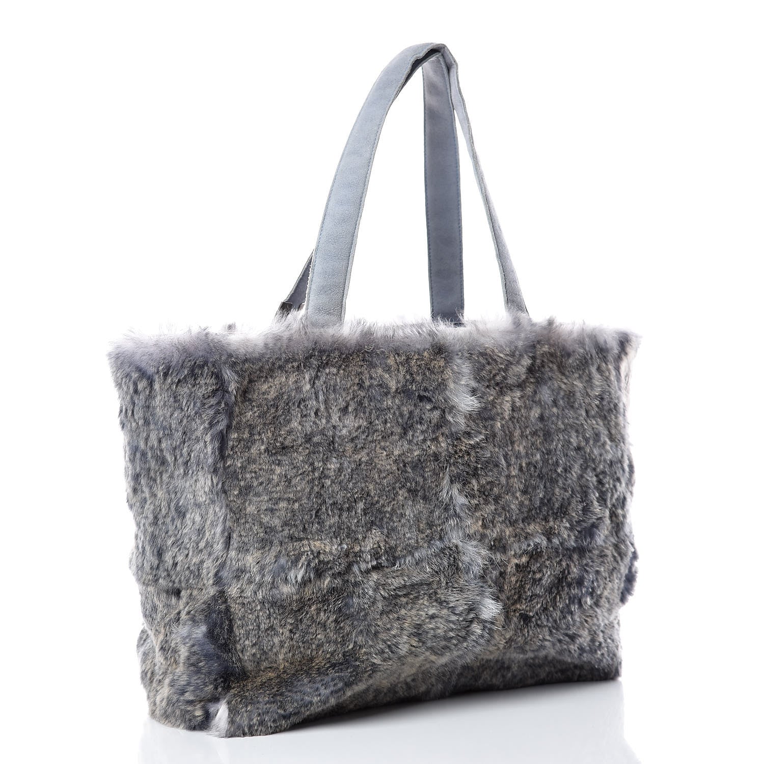 Chanel Suede Rabbit Fur Tote with Cosmetic Pouch Blue 3 of 16