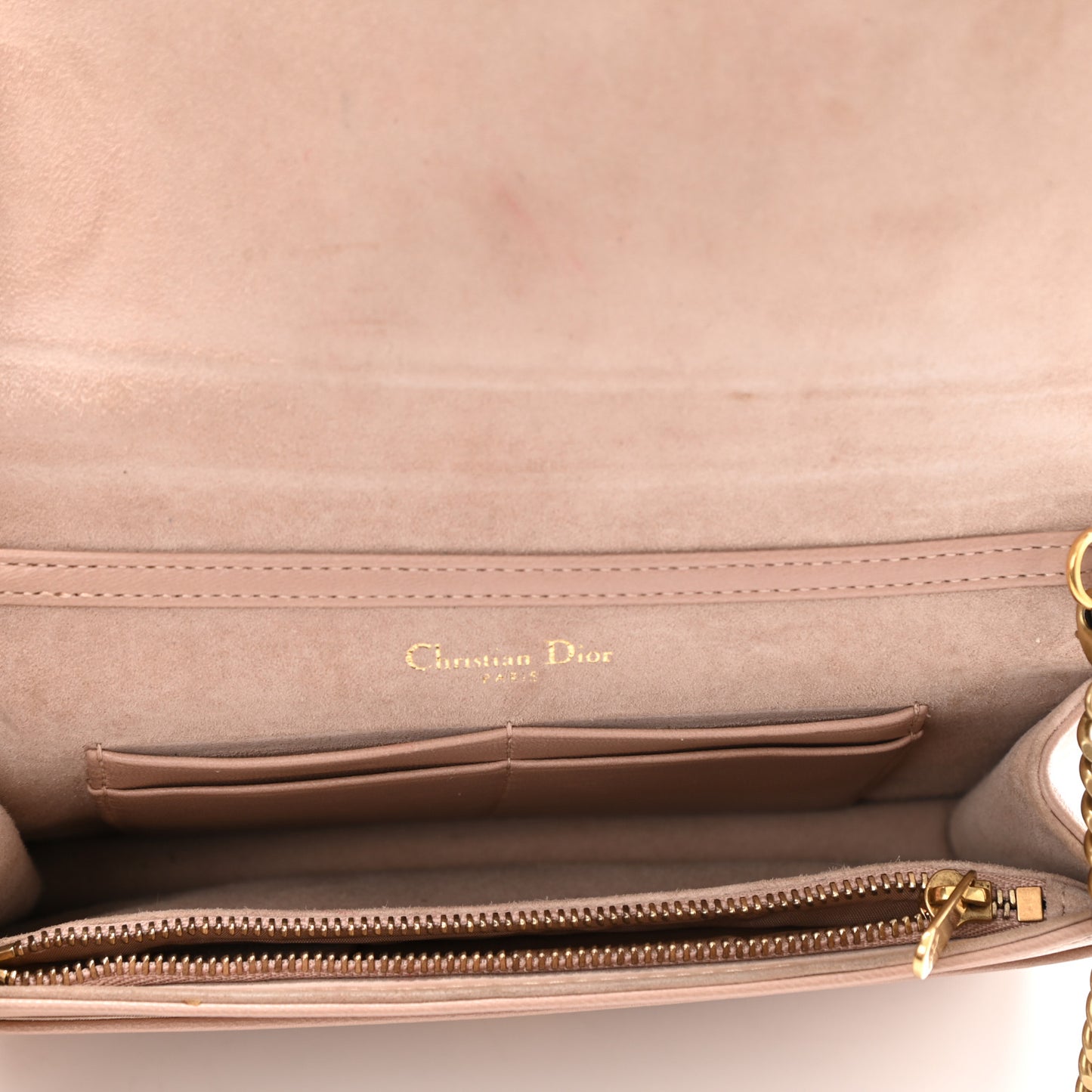 Calfskin Studded Diorama Wallet on Chain Pouch Nude