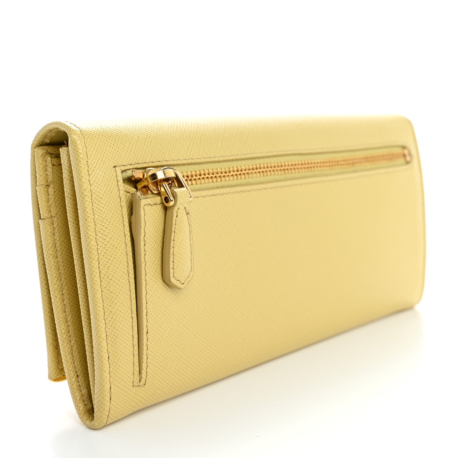 Prada Saffiano Metal Bar Continental Flap Wallet Polline 3 of 10