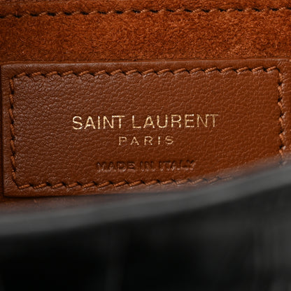 Saint Laurent Calfskin Crocodile Embossed Le 5 A 7 Hobo Black 6 of 12