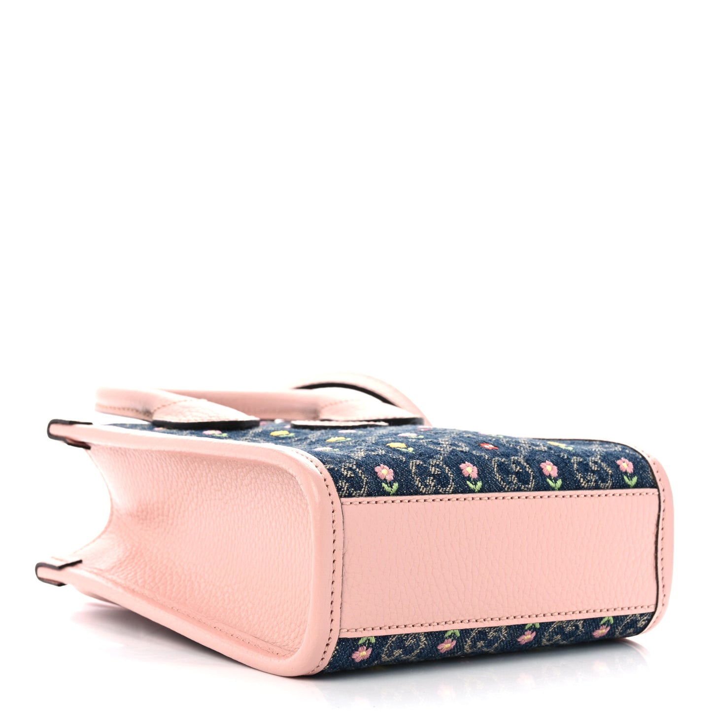 Denim Dollar Calfskin GG Monogram Mini Retro Interlocking G Tote Bag Blue Tea Multicolor Powder Pink