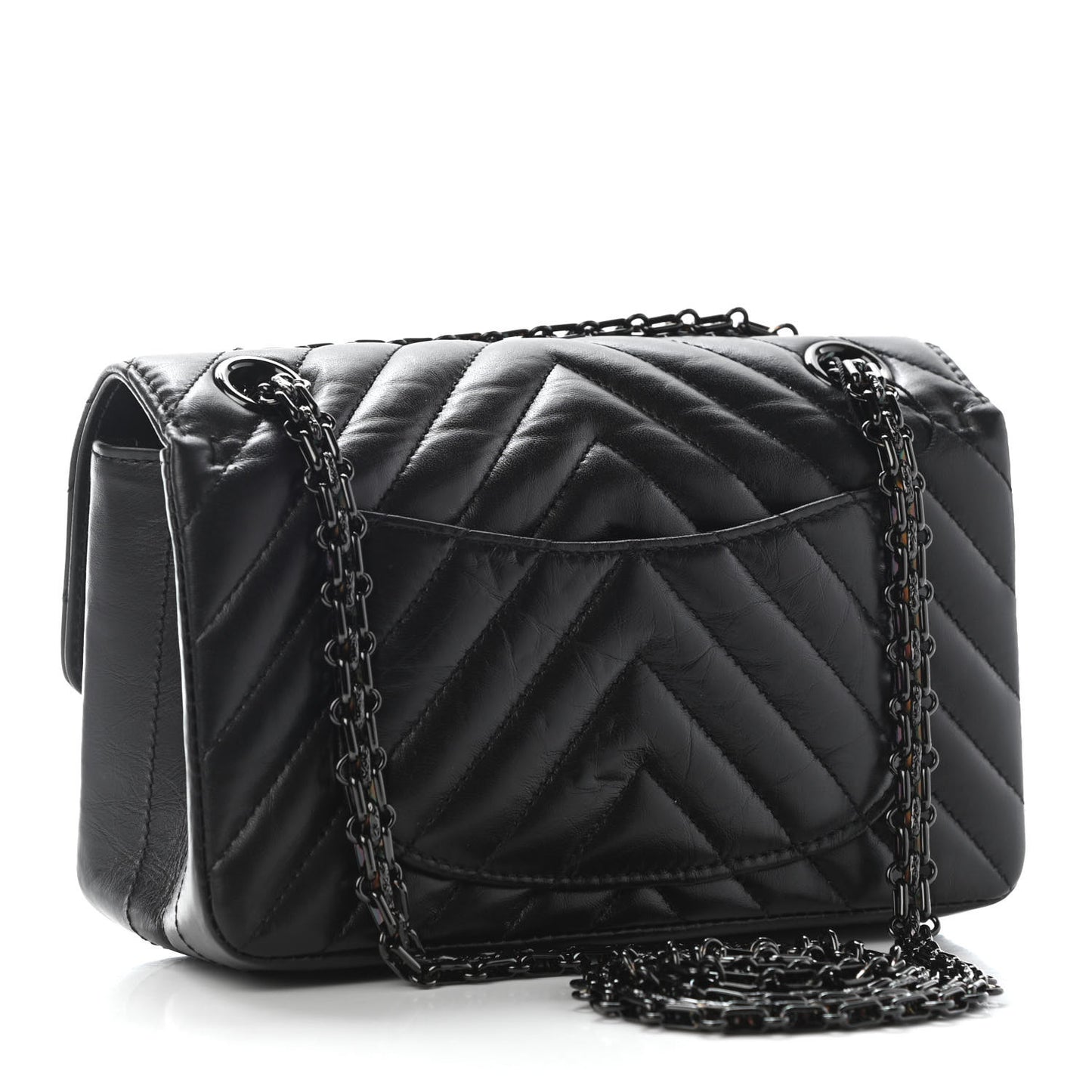 Aged Calfskin Chevron Quilted 2.55 Reissue Mini Flap So Black