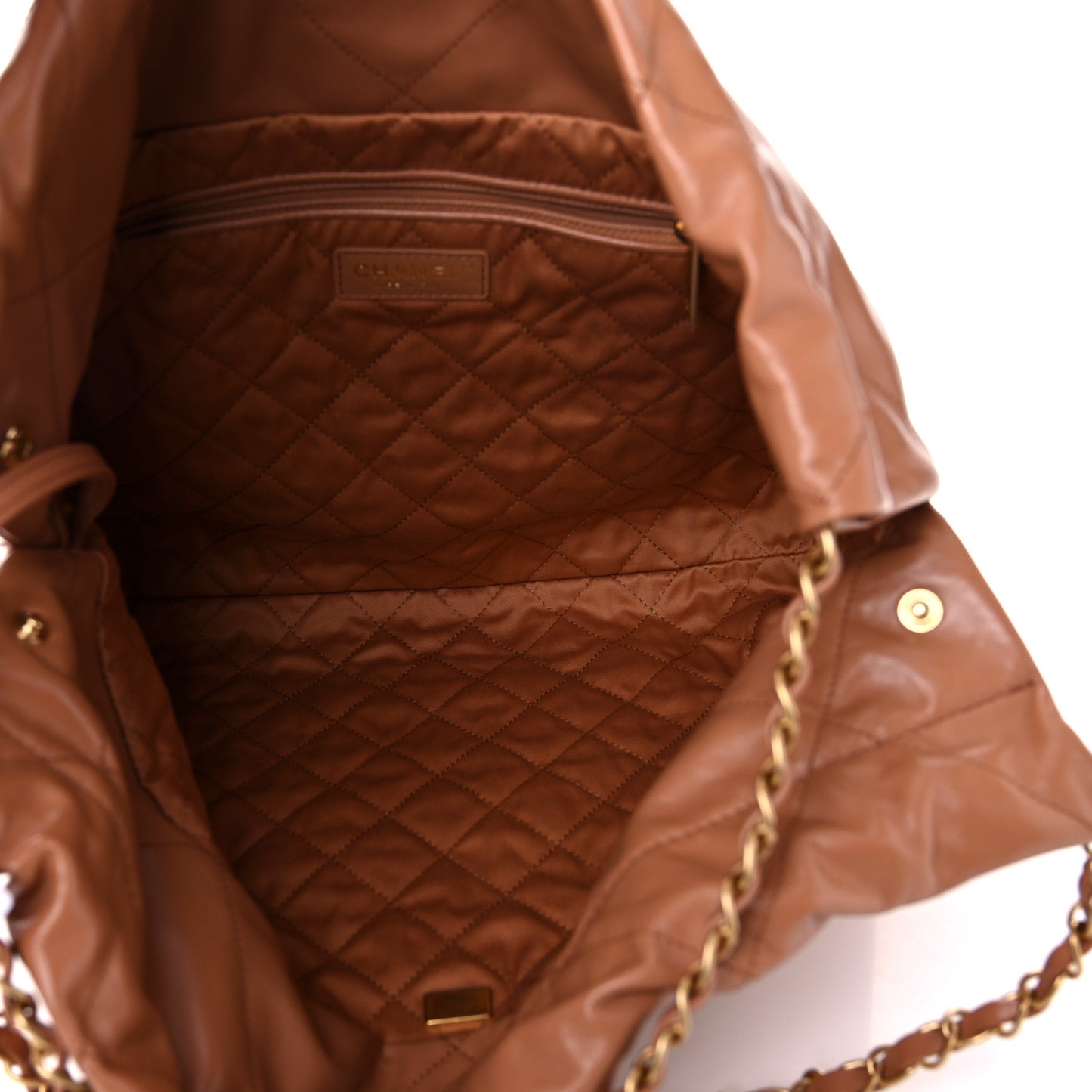 Shiny Calfskin Quilted Chanel 22 Camel