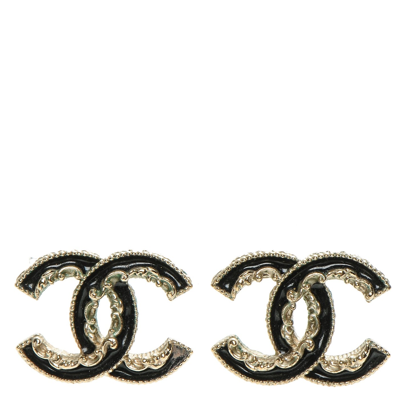 Enamel CC Baroque Earrings Black Gold